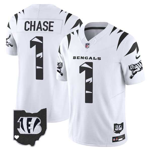 Mens Cincinnati Bengals #1 JaMarr Chase White F.U.S.E. Special Vapor Untouchable Limited Stitched Jersey Dyin